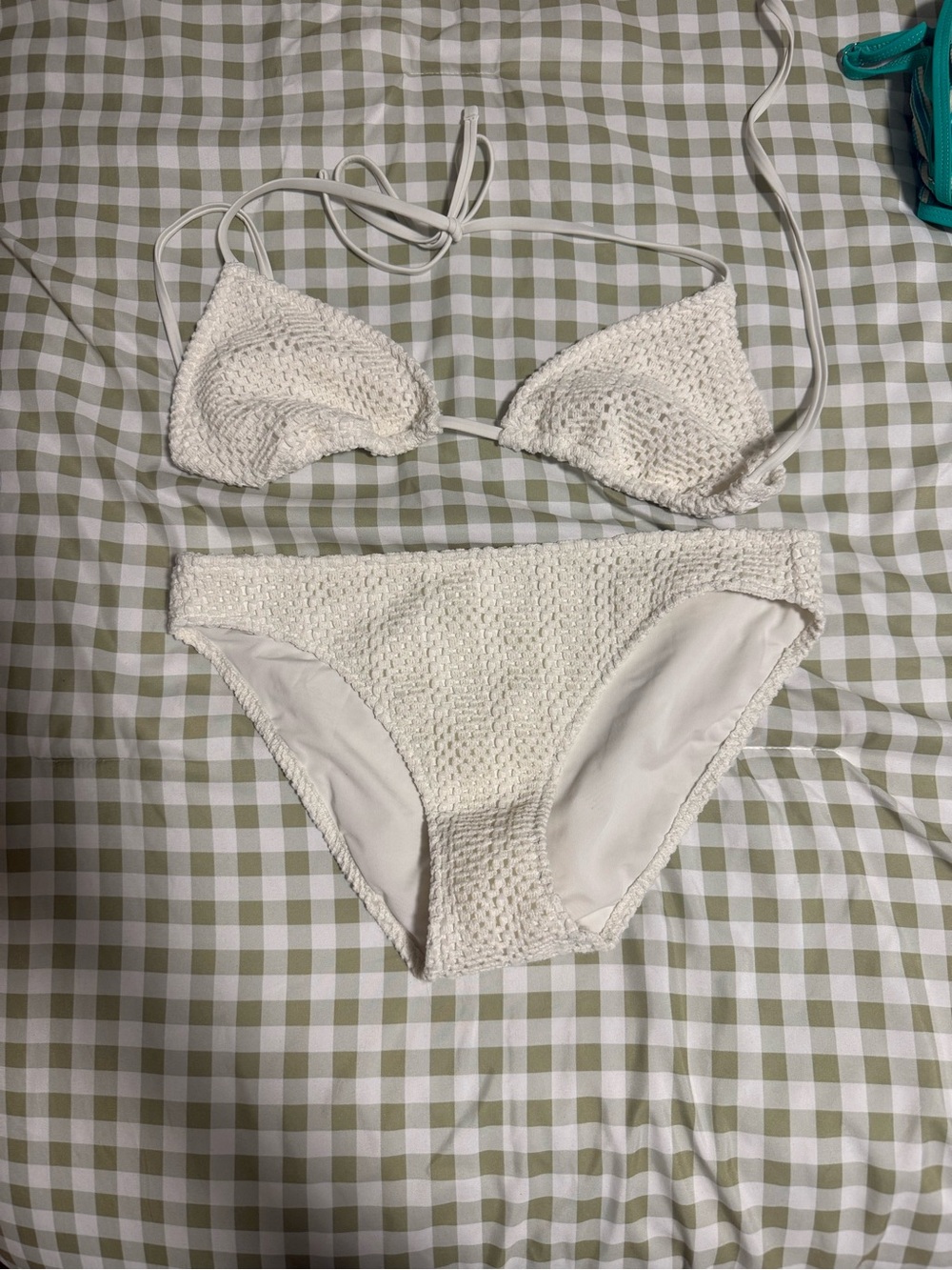 aerie White Crochet Triangle Bikini Set